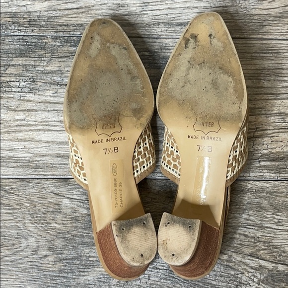 Wild Pair Boho Leather Slip On Basketweave Mule Heels Tan 7.5B - Picture 11 of 15